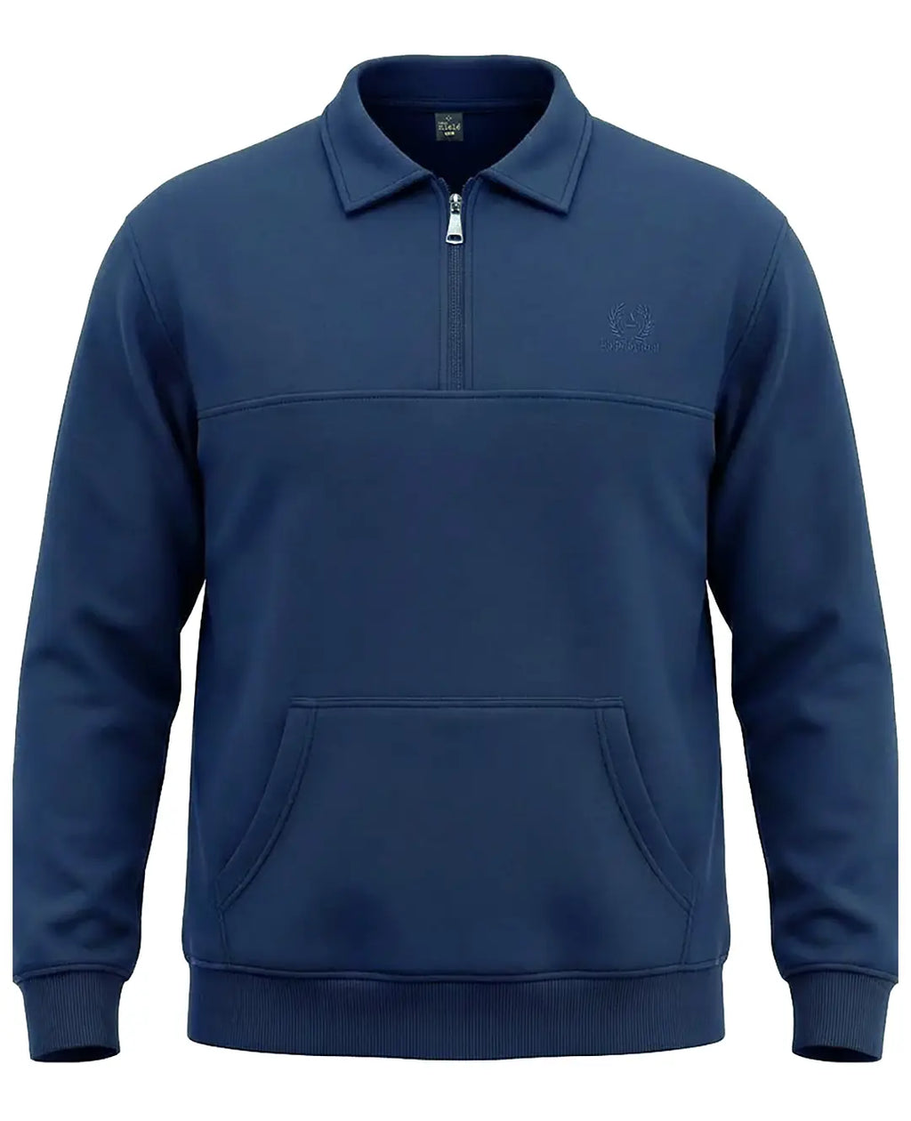 Kışlık Büyük Beden 3 iplik Yarım Fermuarlı Kanguru Cep Sweat-İndigo