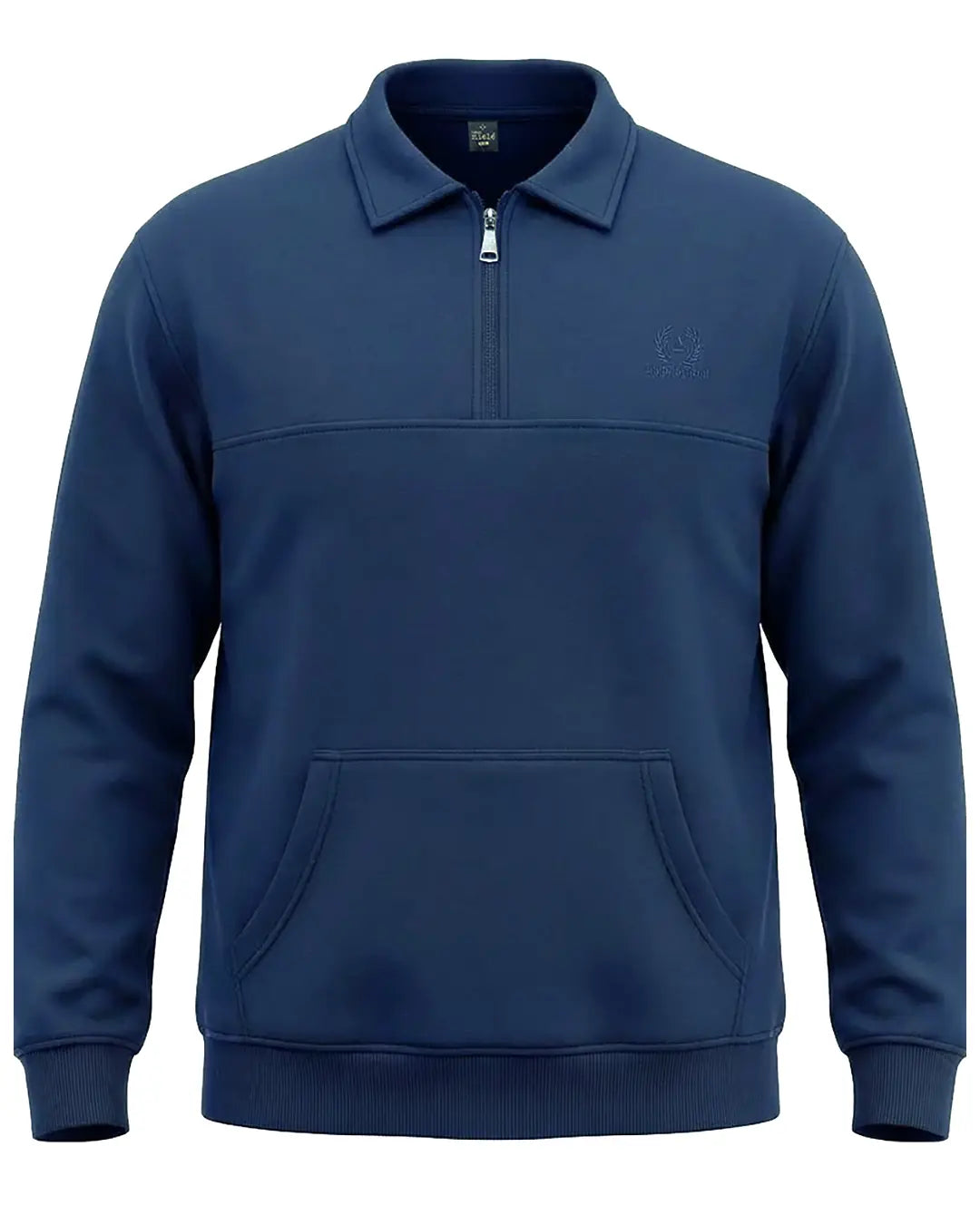 Kışlık Büyük Beden 3 iplik Yarım Fermuarlı Kanguru Cep Sweat-İndigo