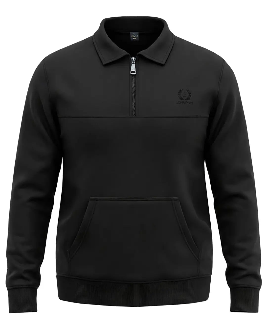 Kışlık Büyük Beden 3 iplik Yarım Fermuarlı Kanguru Cep Sweat-Siyah