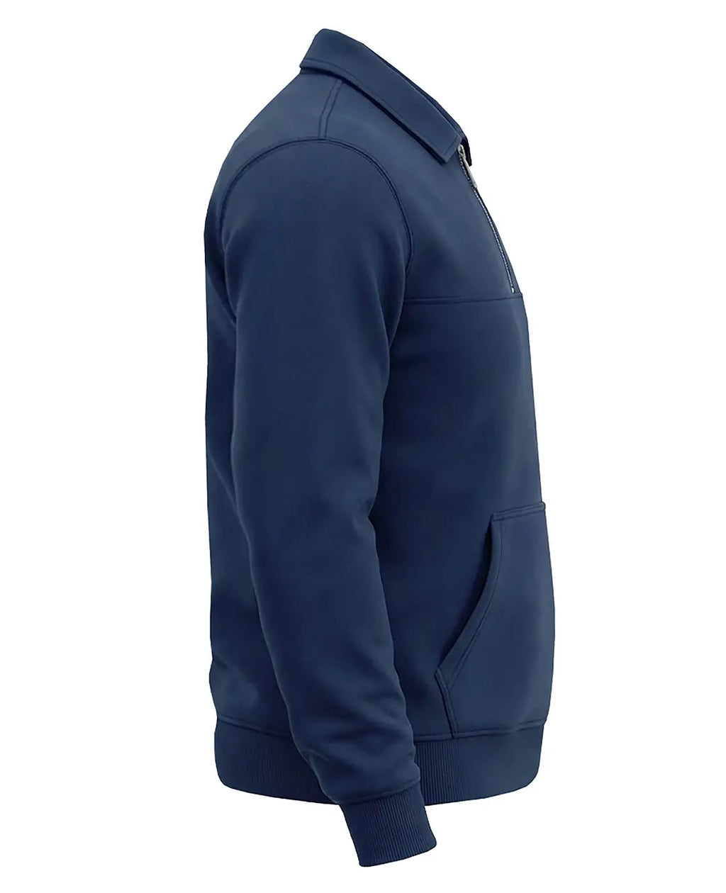 Kışlık Büyük Beden 3 iplik Yarım Fermuarlı Kanguru Cep Sweat-İndigo