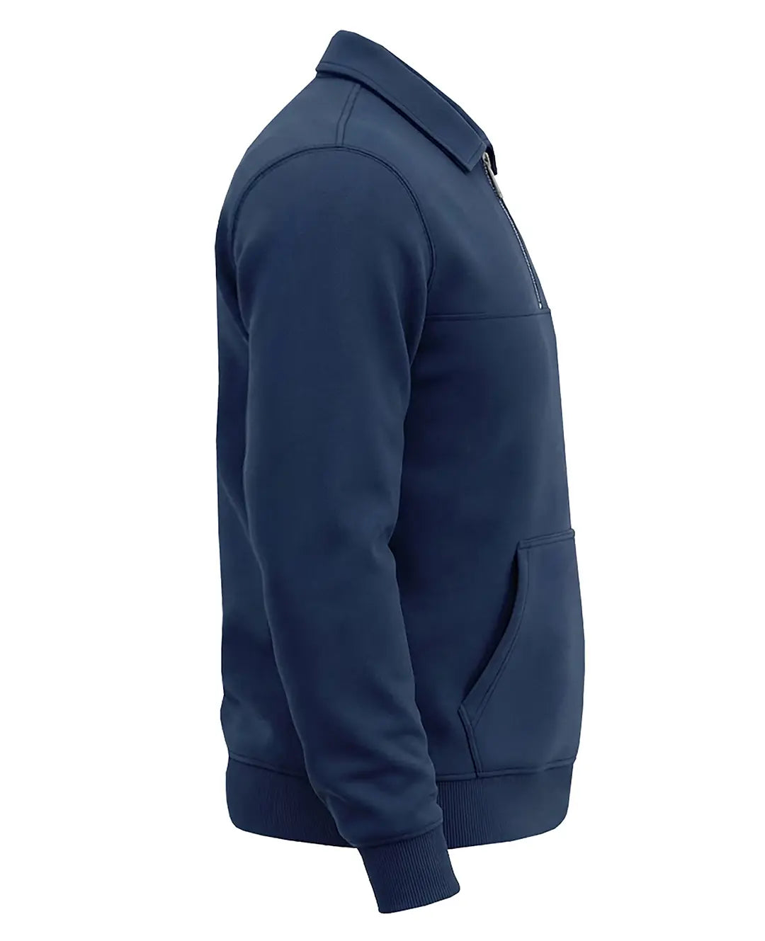 Kışlık Büyük Beden 3 iplik Yarım Fermuarlı Kanguru Cep Sweat-İndigo
