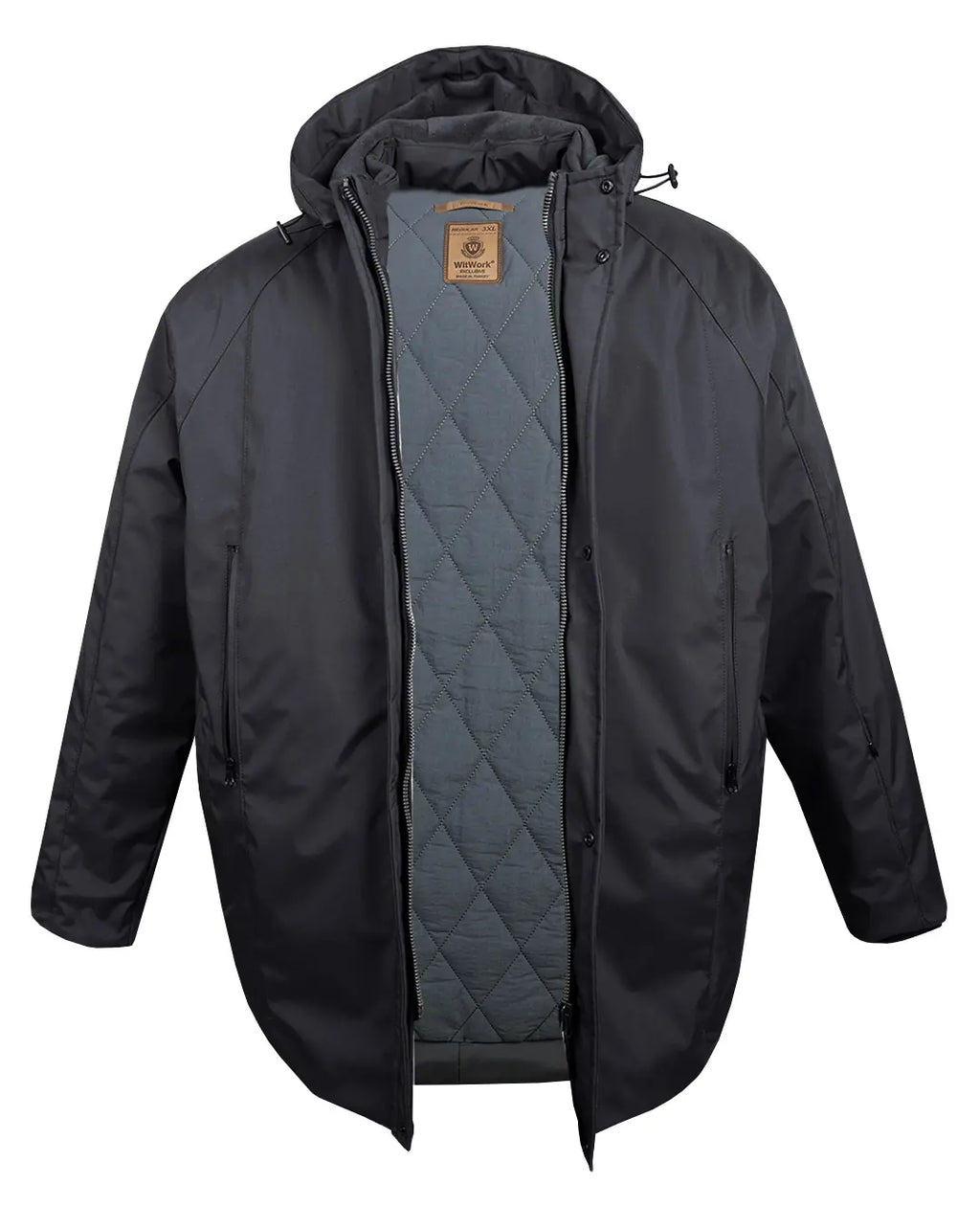 Büyük Beden Kapüşonlu Softshell Mont Astarlı-Antrasit