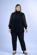Büyük Beden  Boğazlı Şifon Bluz Siyah